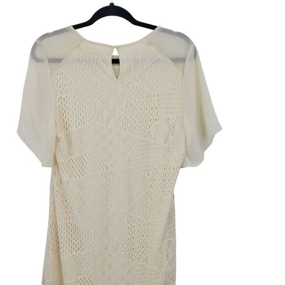 Womens Cream Lace Crochet Patchwork Tunic Dress Sz M Handkerchief Boho Bridal - Picture 9 of 11